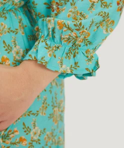 Floral Print Lantern Sleeve Contrast Patchwork Dress -Clothing Shop 600996813 qn