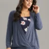 Heather Tiered Patchwork Floral Square Neck T-shirt