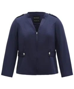 Plain Button Detail Notched Zipper Blazer -Clothing Shop 601611868 ly