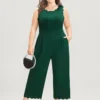 Solid Sleeveless Pocket Scalloped Trim Jumpsuit