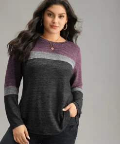 Heather Colorblock Contrast Crew Neck T-shirt 40 Heather Colorblock Contrast Crew Neck T-shirt -Clothing Shop 60192279 db