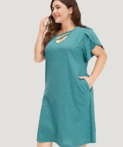 Supersoft Essentials Solid Pocket Keyhole Petal Sleeve Dress -Clothing Shop 602519661 mf