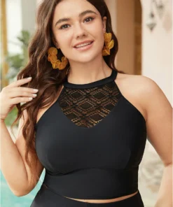 Crochet Lace Halter Crossover Bikini Top