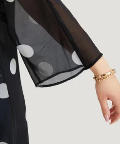 Polka Dot Mesh Drape Open Front Kimono -Clothing Shop 602863616 kt