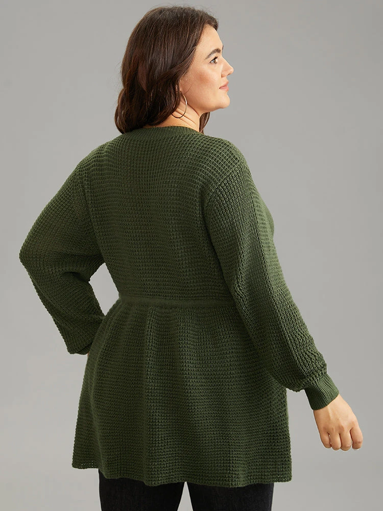 Solid Drawstring Curved Hem Knit Pullover 4 Solid Drawstring Curved Hem Knit Pullover - Image 2