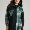 Plaid Contrast Patchwork Pocket Button Up Shacket -Clothing Shop 60355368 le