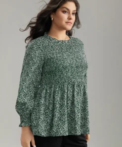 Ditsy Floral Stand Collar Shirred Frill Trim Blouse 27 Ditsy Floral Stand Collar Shirred Frill Trim Blouse -Clothing Shop 603562209 sz