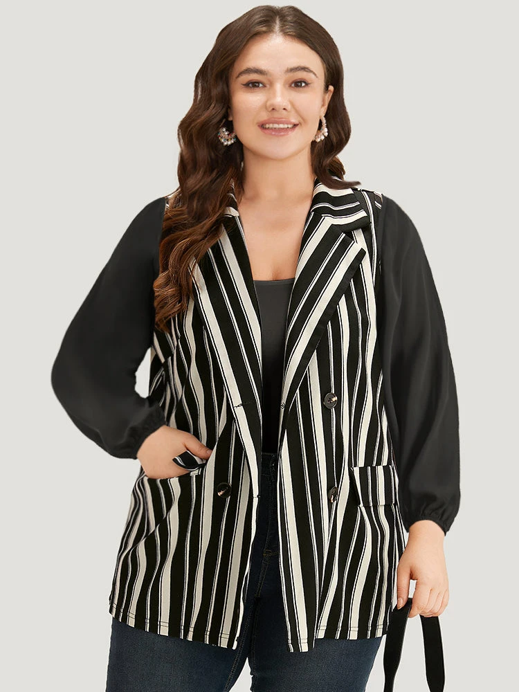 Halloween Striped Pocket Double Breasted Lapel Collar Sleeveless Blazer 3 Halloween Striped Pocket Double Breasted Lapel Collar Sleeveless Blazer