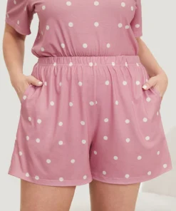 Polka Dot Pocket Elastic Waist Sleep Shorts