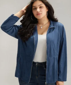 Solid Pocket Zipper Jacket -Clothing Shop 60400389 jf