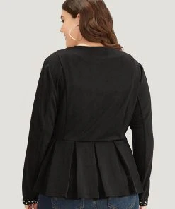 Pearl Beaded Zipper Plicated Detail Coat -Clothing Shop 604071580 tf