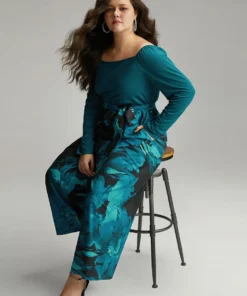 Floral Square Neck Gathered Belted Jumpsuit 14 Floral Square Neck Gathered Belted Jumpsuit -Clothing Shop 604214515 ai