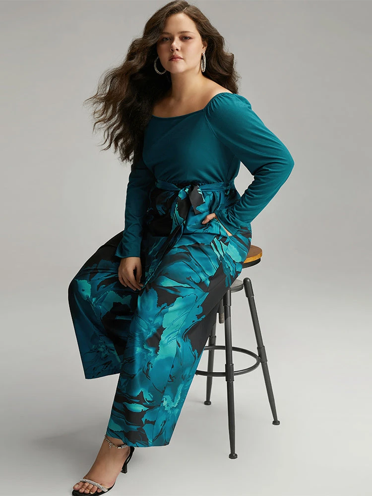Floral Square Neck Gathered Belted Jumpsuit 5 Floral Square Neck Gathered Belted Jumpsuit - Image 3