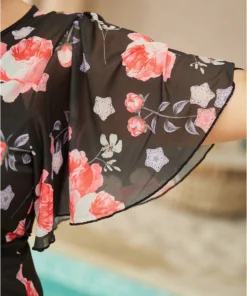 Floral Mesh Ruffle Sleeve Cut Out Adjustable Straps Swim Dress -Clothing Shop 604525680 nm 24bb244d 62a6 4e13 a017 546a43acd0f8