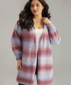 Ombre Elastic Cuffs Open Front Cardigan -Clothing Shop 604771253 sl