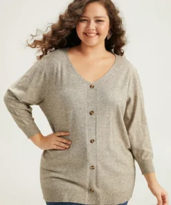 Supersoft Essentials Button Detail Solid V Neck Cardigan