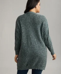 Plain Cable Knit Drop Shoulder Cardigan -Clothing Shop 605256789 fq