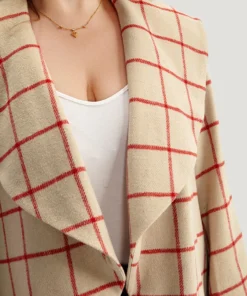 Halloween Plaid Belted Asymmetrical Hem Lapel Collar Coat -Clothing Shop 606067631 oo