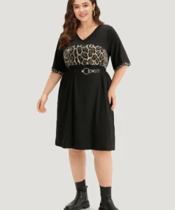 Supersoft Essentials Leopard Print Patchwork Pocket V Neck Dress -Clothing Shop 606420547 ja