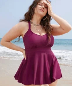 Plain Ruffles Crossover Back Adjustable Straps Tankini Top -Clothing Shop 60665473 my