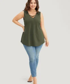 Plain Crisscross Deep V Neck Tank Top -Clothing Shop 606871877 ya c6d3fe52 3448 4a1d 9dad ada4b7979815