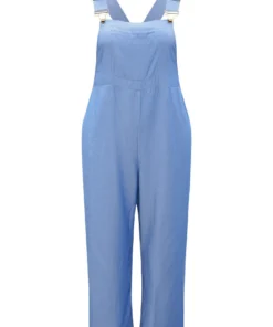 Solid Patched Pocket Gathered Overall Jumpsuit -Clothing Shop 608530101 ct