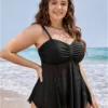 Ruched Ruffles Mesh Patchwork Tankini Top -Clothing Shop 608661852 jz