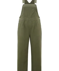 Solid Patched Pocket Pleated Overall Jeans -Clothing Shop 608698055 my