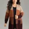 Colorblock Contrast Pocket Open Front Cardigan