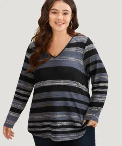 Striped Contrast V Neck T-shirt -Clothing Shop 609698693 ct a8116a5b eaa0 4bf0 9515 c40dfa221753