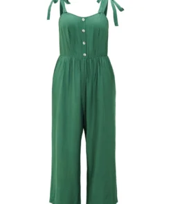 Solid Button Detail Pocket Elastic Waist Knotted Shoulder Jumpsuit -Clothing Shop 60973235 nu ea16dbfe fc62 4722 a591 d22e9fa49511