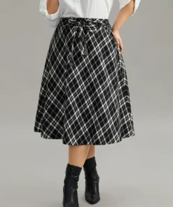 Plaid Elastic Waist Knot Ties Skirt -Clothing Shop 60986367 ak