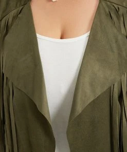 Plain Tassel Trim Open Front Jacket -Clothing Shop 610145320 se