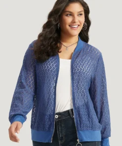 Plain Lace Patchwork Zipper Cut Out Jacket -Clothing Shop 610350956 zp 615ace1b fbbc 4c2d a1aa 1e675b28058d