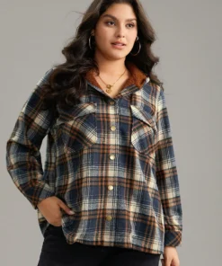 Plaid Patchwork Pocket Button Through Hooded Coat -Clothing Shop 611471271 wv ba7ebacd 2b67 4d31 9927 41e608aec71b