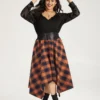 Halloween Plaid Pocket Hanky Hem Woven Skirt