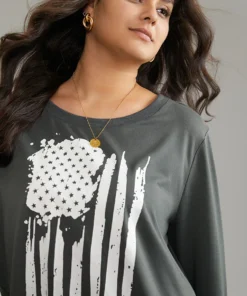 Brush Print Star Round Neck Sweatshirt -Clothing Shop 611604711 tz