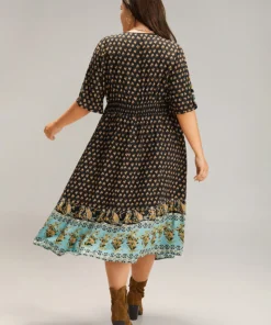 Bandana Print Wrap Shirred Batwing Sleeve Dress -Clothing Shop 611825120 ke