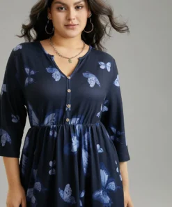 Butterfly Print Notched Elastic Waist Button Detail Dress 14 Butterfly Print Notched Elastic Waist Button Detail Dress -Clothing Shop 612025152 lu d3829841 160e 4498 92b3 883808b4d419