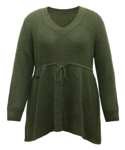 Solid Drawstring Curved Hem Knit Pullover 13 Solid Drawstring Curved Hem Knit Pullover -Clothing Shop 61236080 ww