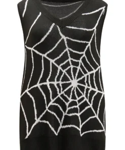 Halloween Supersoft Essentials Spider Web V Neck Sweater Vest -Clothing Shop 613226733 ka