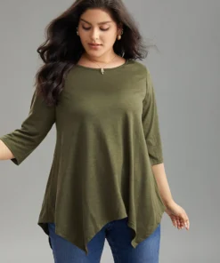 Plain Hanky Hem Crew Neck T-shirt -Clothing Shop 61325683 ul