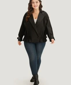 Shirred Lapel Collar Metal Buckle Button Up Coat 14 Shirred Lapel Collar Metal Buckle Button Up Coat -Clothing Shop 613438477 om