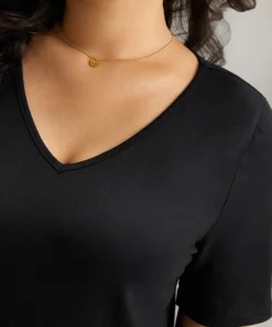 Cotton V Neck Plain Basic T-shirt -Clothing Shop 613838062 wk