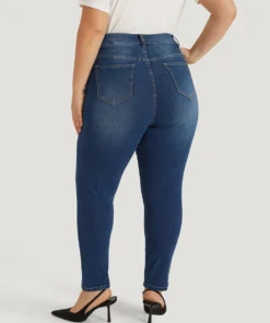 Solid Very Stretchy Patchwork High Rise Jeans -Clothing Shop 61393096 yw