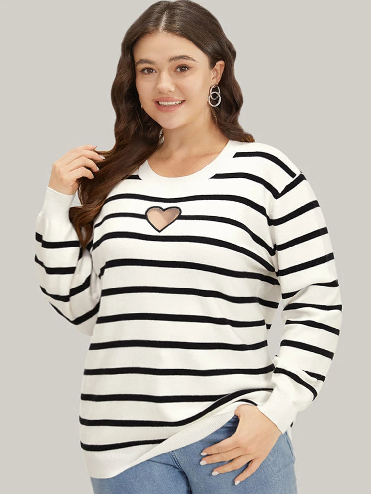 Supersoft Essentials Striped Heart Keyhole Mesh Pullover 6 Supersoft Essentials Striped Heart Keyhole Mesh Pullover - Image 4