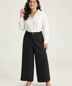 Plain Wide Leg Elastic Waist Pocket Pants -Clothing Shop 614146490 qk