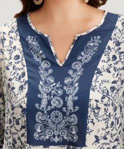 Boho Print Notched Knot Lantern Sleeve Blouse 20 Boho Print Notched Knot Lantern Sleeve Blouse -Clothing Shop 614197937 bn