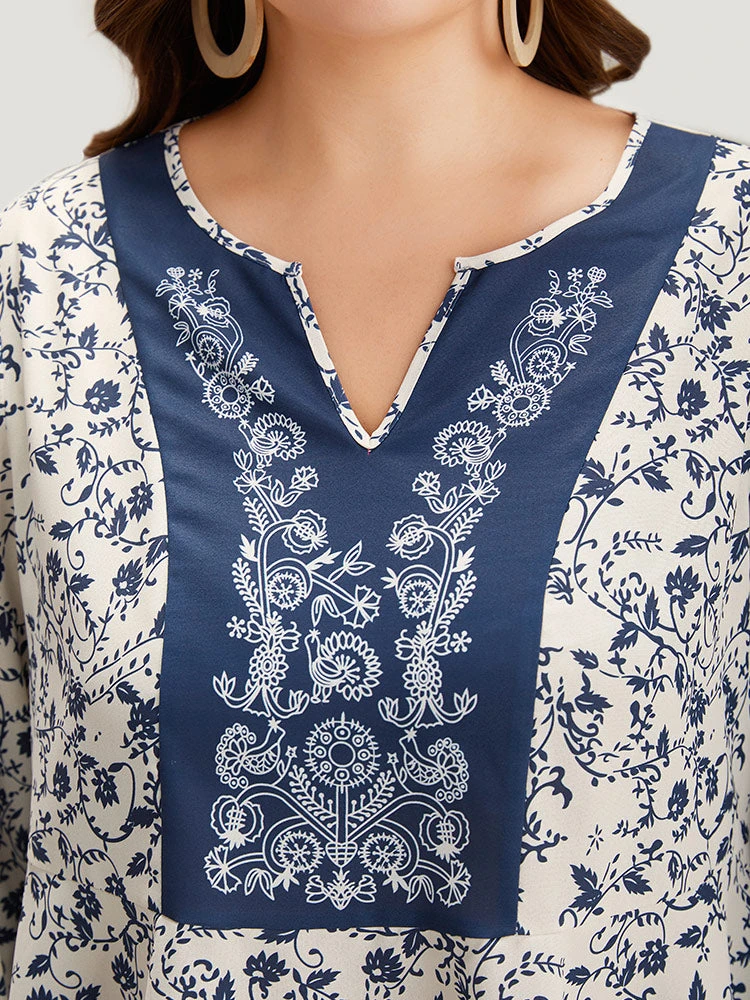 Boho Print Notched Knot Lantern Sleeve Blouse 8 Boho Print Notched Knot Lantern Sleeve Blouse - Image 6