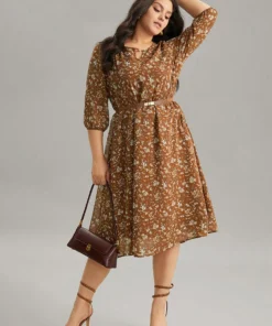 Ditsy Floral Cut Out Elastic Cuffs Dress